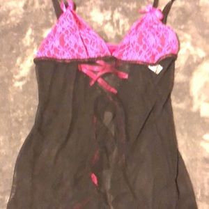 Mesh and lace babydoll with peek a boo top